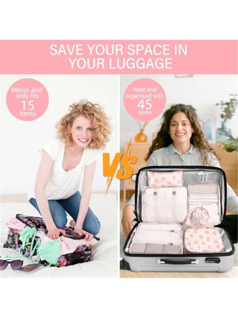 8 Piece Packing Cubes Travel Luggage Organizer Bags Suitcase Shoe Toiletry Pink - Picture 6 of 6